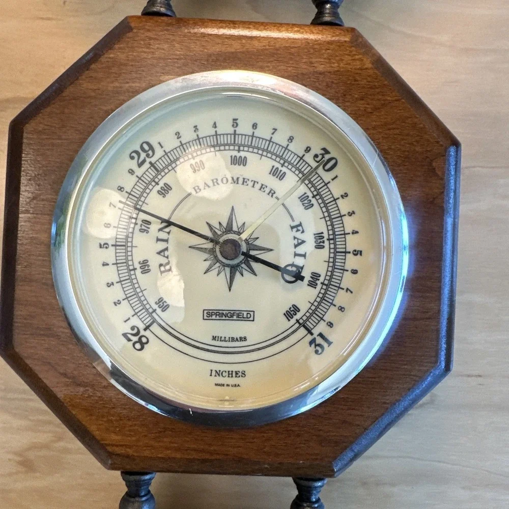 Vintage Springfield Weather Station Barometer Thermometer Hygrometer Wood‎ USA